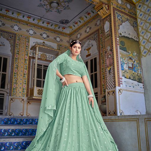 Pista Green Color lehenga choli with Thread Siquence  Work  wedding party wear lehenga choli with dupatta