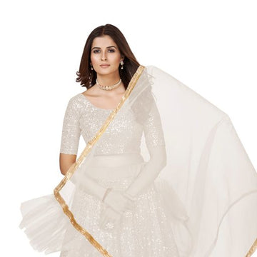 White Multi Sequins Work lehenga choli with Net dupatta