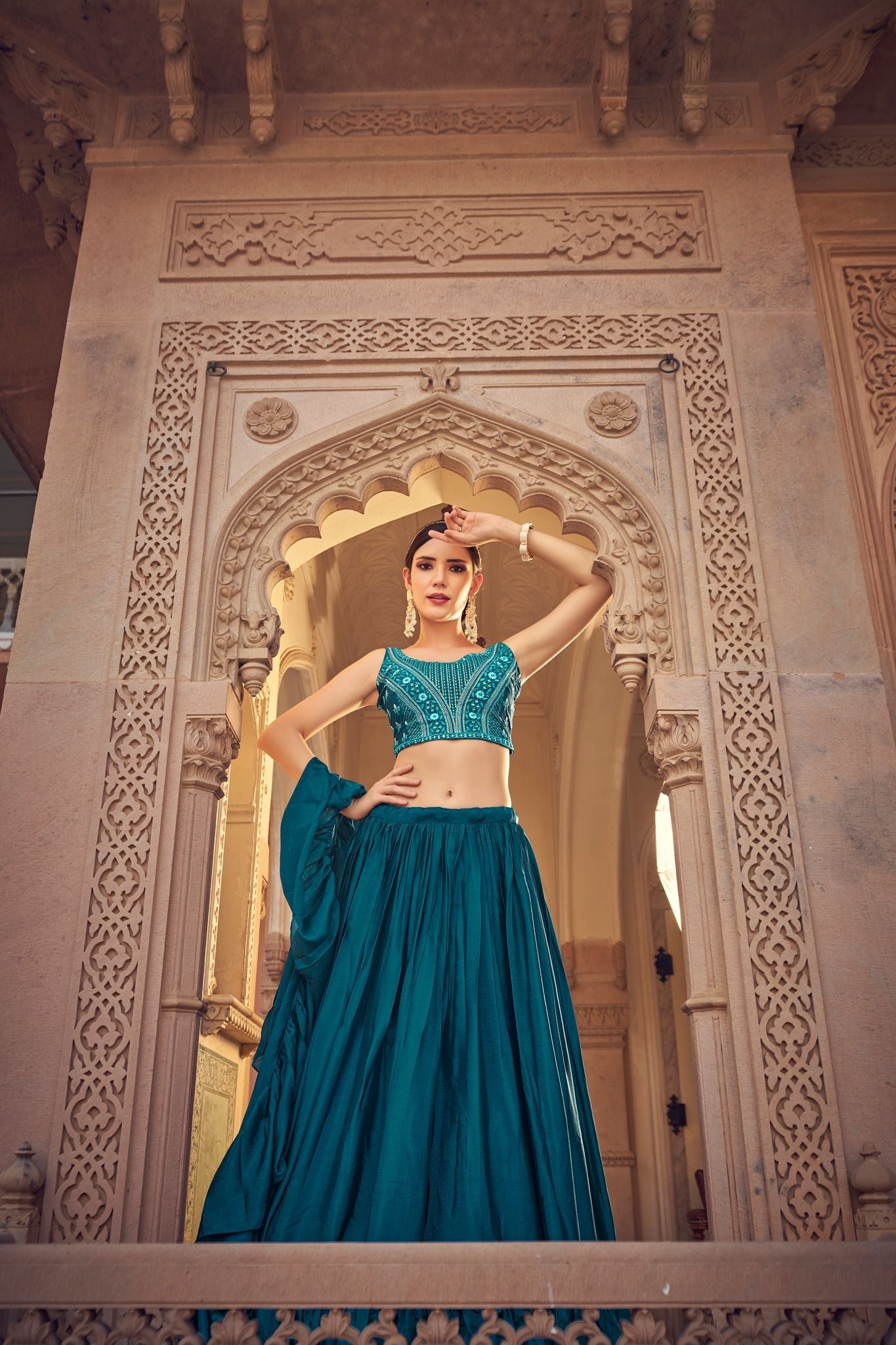 Designer Teal Blue color lehenga choli with  Embroidery Mirror , Thread work  wedding party wear lehenga choli with dupatta