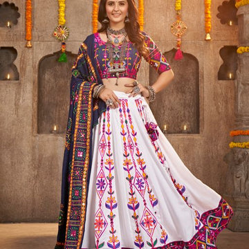 White  Thread Embroided with all over work lehenga choli with Cotton dupatta