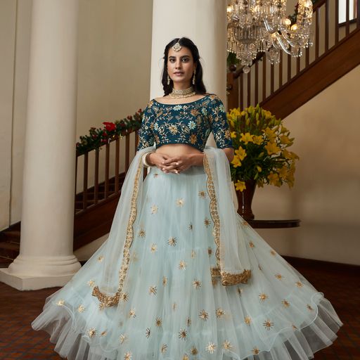 SKy Blue Thread & Sequins Embroidery Work  lehenga choli with  Net  dupatta