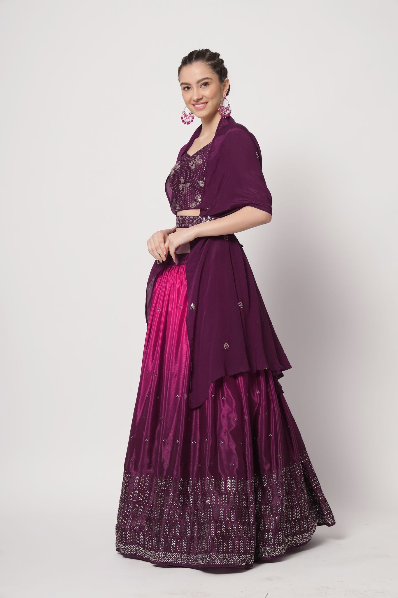 Designer Pink to magenta  color lehenga choli with Embellished Mukaish Work wedding party wear lehenga choli with dupatta