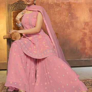 Pink Georgette with Zari and resham work Designer Peplum For Women