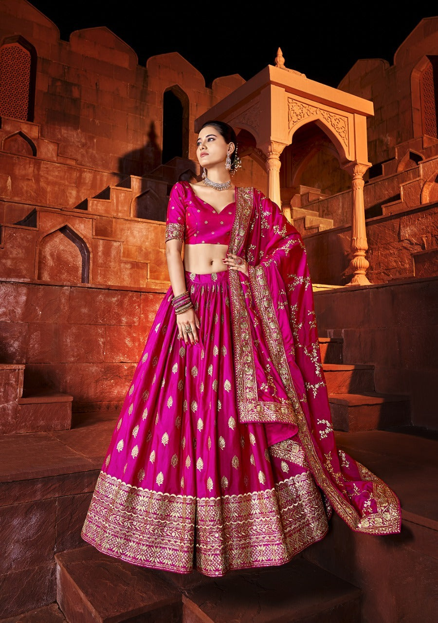 Rani Pink rajwadi sana silk lehenga choli for women Wedding wear chaniya choli