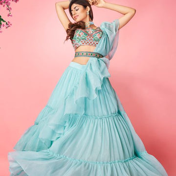 Designer Sky Blue color lehenga choli with   Thread and Hand  Work    wedding party wear lehenga choli with dupatta