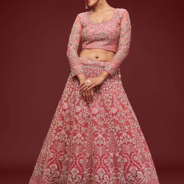 Designer Pink color lehenga choli with Sequins and Thread Embroidery Work  wedding party wear lehenga choli with dupatta