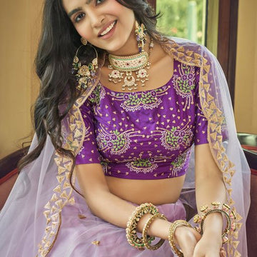 Purple Thread & Sequins Embroidery Work lehenga choli with Faux Georgette dupatta