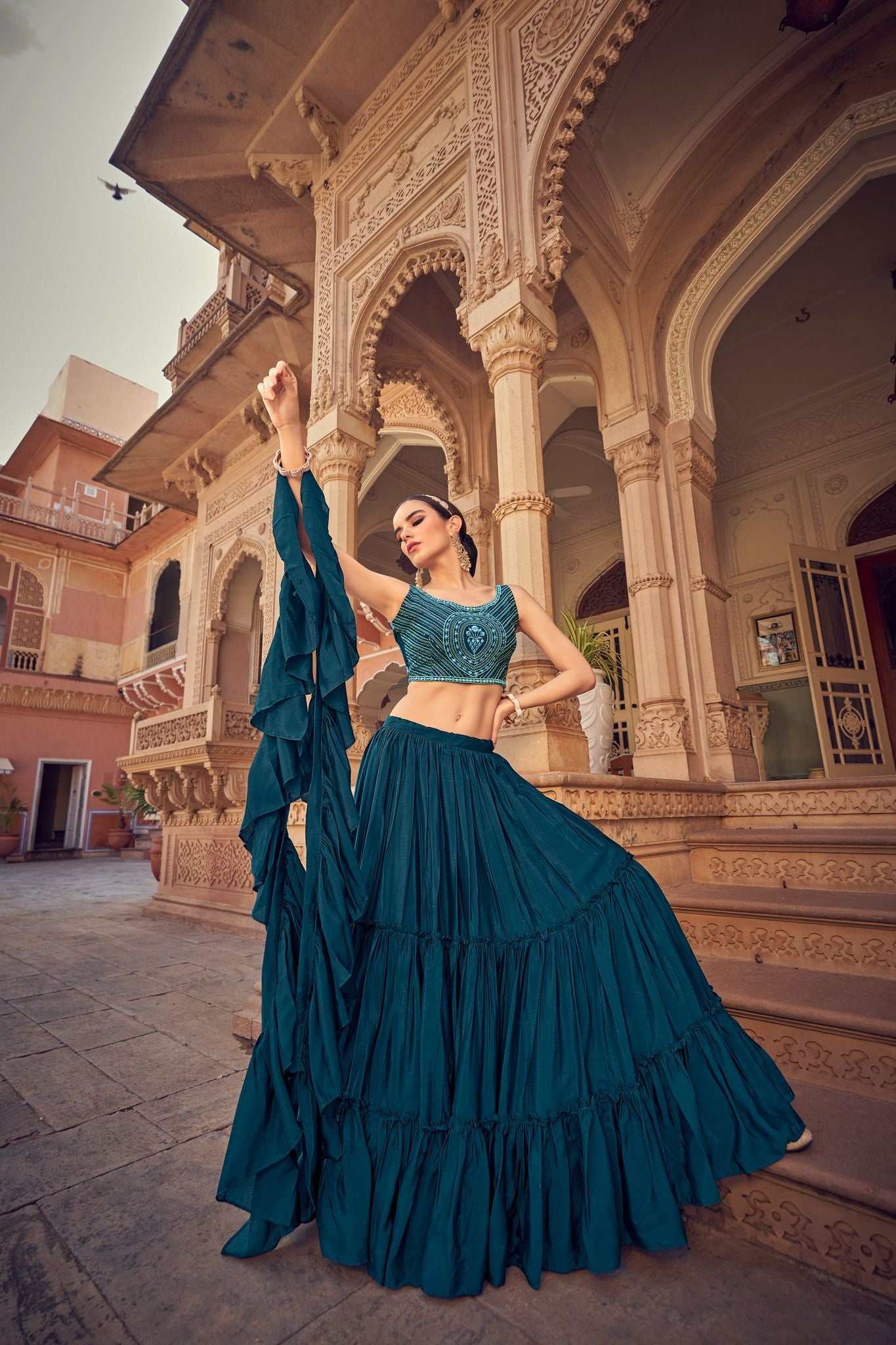 Designer Blue color lehenga choli with  Embroidery Mirror , Thread work  wedding party wear lehenga choli with dupatta