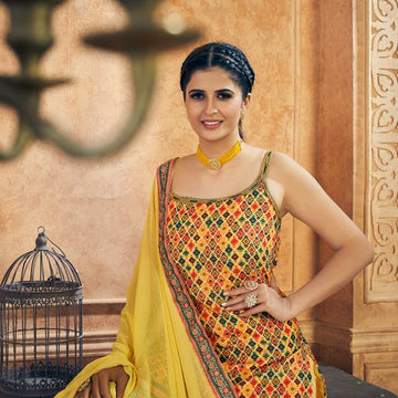 Yellow Chinon Silk with Sequence and resham work Designer Peplum For Women