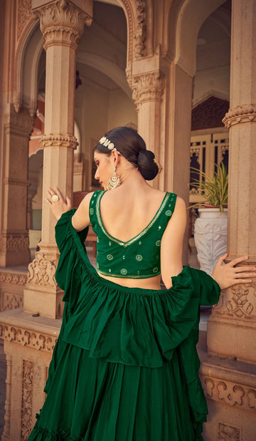 Designer Green color lehenga choli with  Embroidery Mirror , Thread work  wedding party wear lehenga choli with dupatta