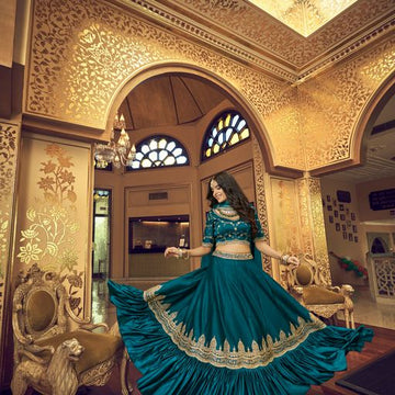 Teal Blue Hand Work, Zari & Sequins Embroidery Work lehenga choli with Faux Georgette dupatta