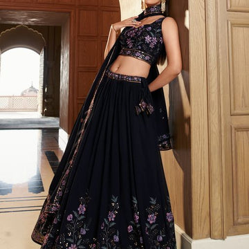 Designer Blue  color lehenga choli with  Sequins Embroidery Work  wedding party wear lehenga choli with dupatta