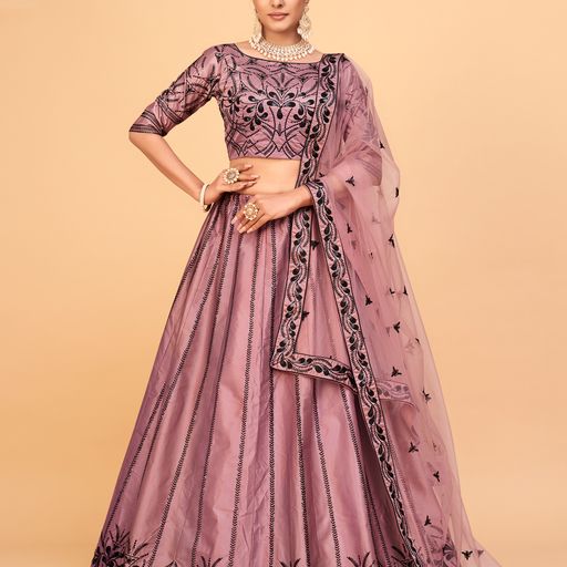 Pink  Sequins & Multi Embroidery Work lehenga choli with Net dupatta