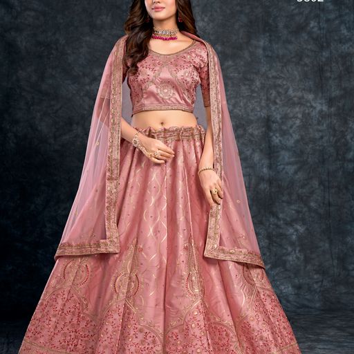 Peach  Diamond,Zari,Thread & Sequins  Embroidery Work   lehenga choli with  Net  dupatta