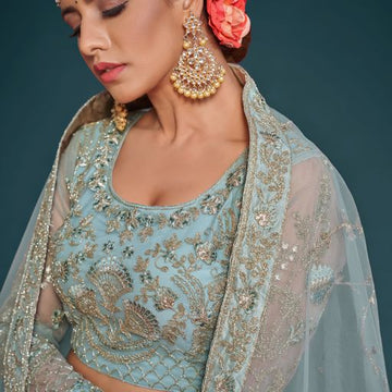 Designer Sky Blue    color lehenga choli with Sequins and Thread Embroidery Work  wedding party wear lehenga choli with dupatta