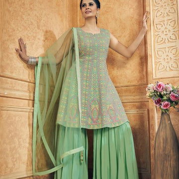 Green Georgette with Zari and resham work Designer Peplum For Women